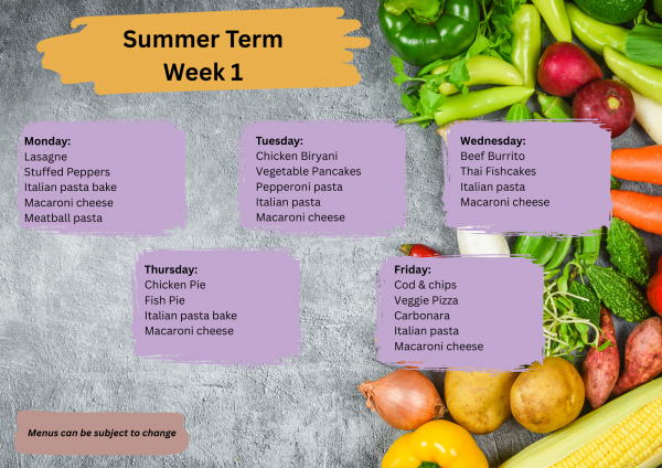 Canteen summer term menu - week 1