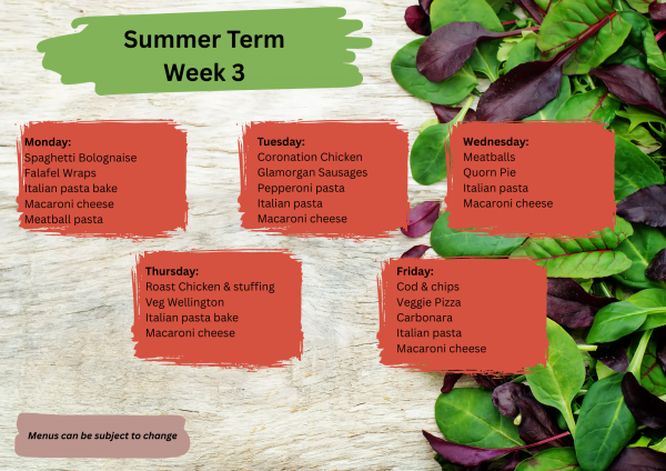 Canteen summer term menu - week 3